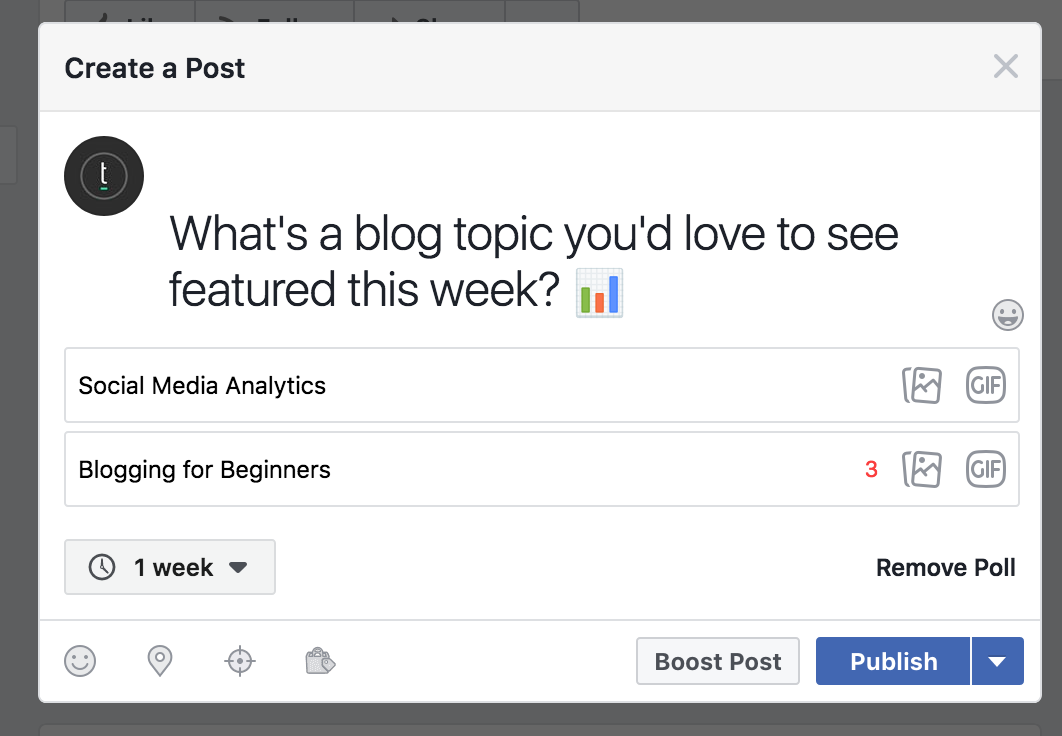 przykład ankiety na Facebooku
