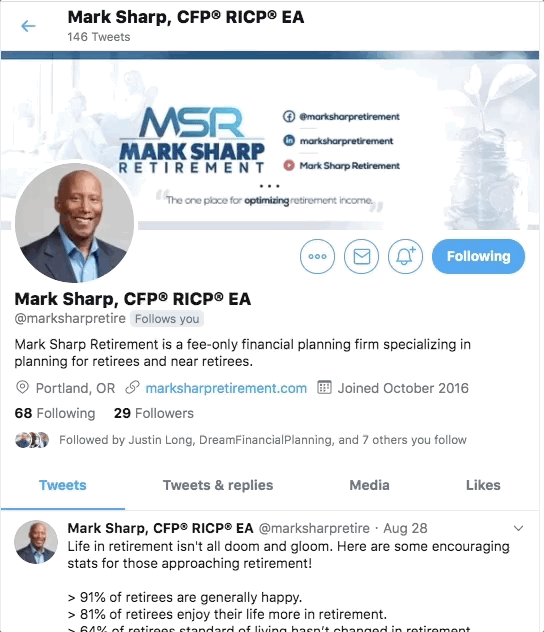 Twitter de aposentadoria de Mark Sharp