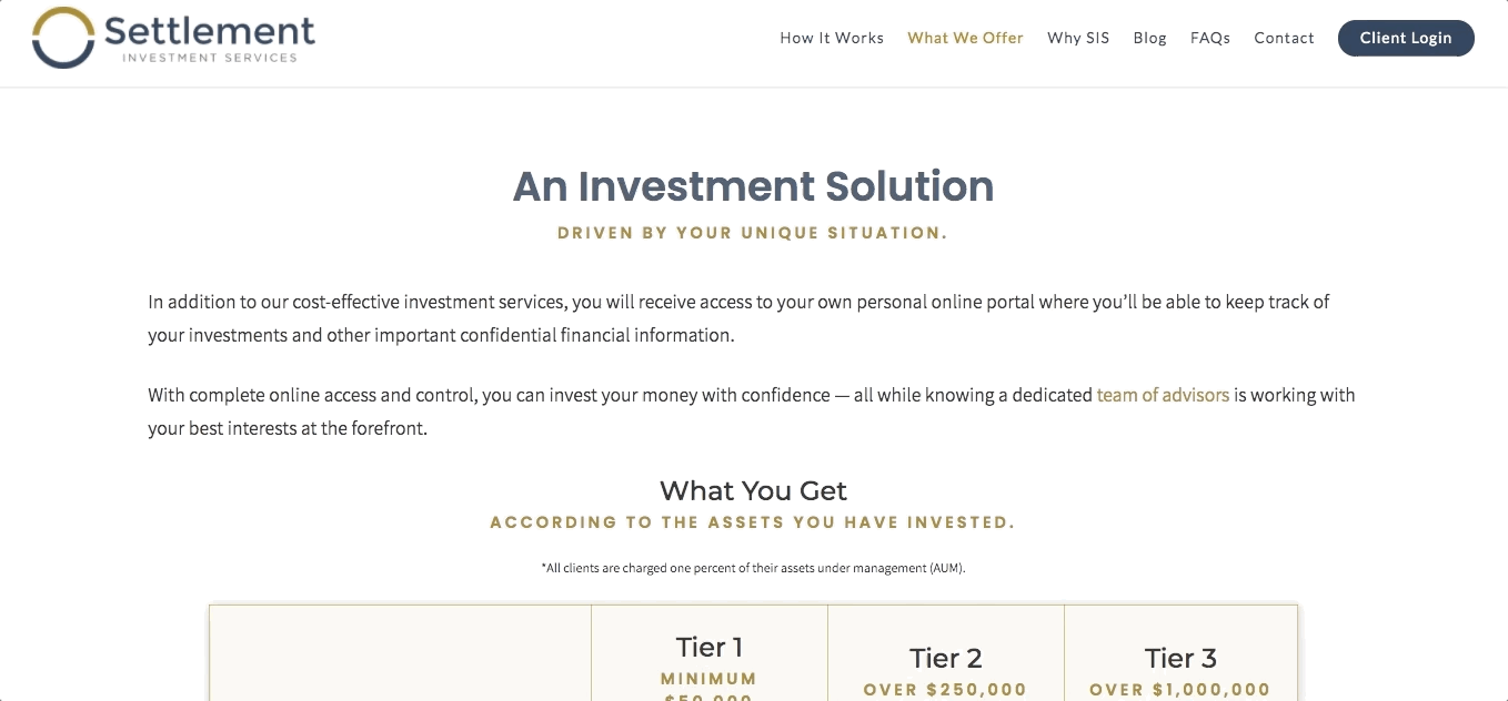 Serviços de investimento de liquidação