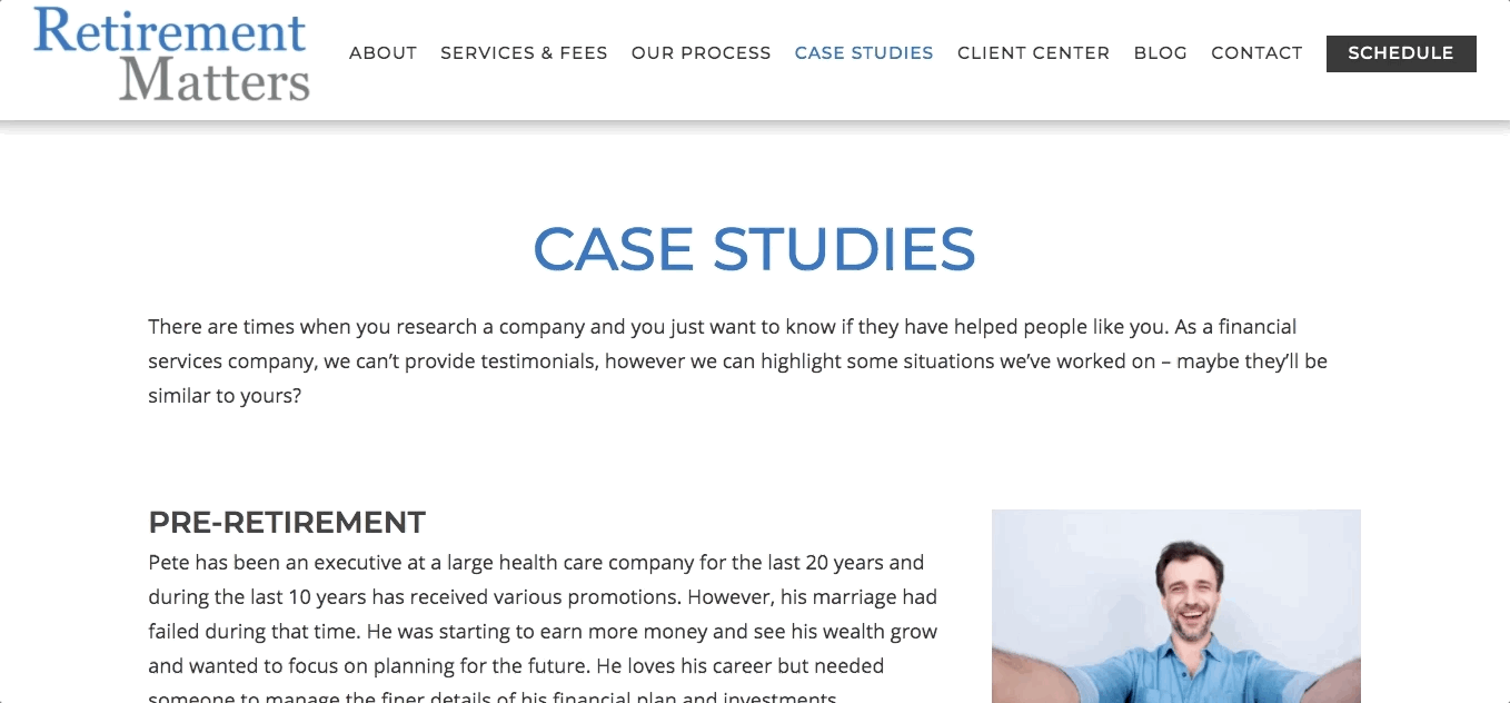 Estudos de caso de Assuntos de Aposentadoria