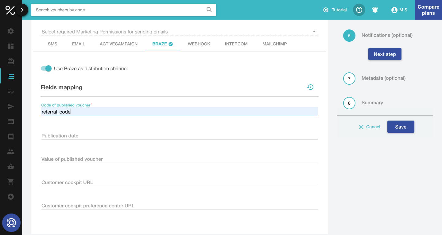 Benachrichtigungen zum Empfehlungsprogramm