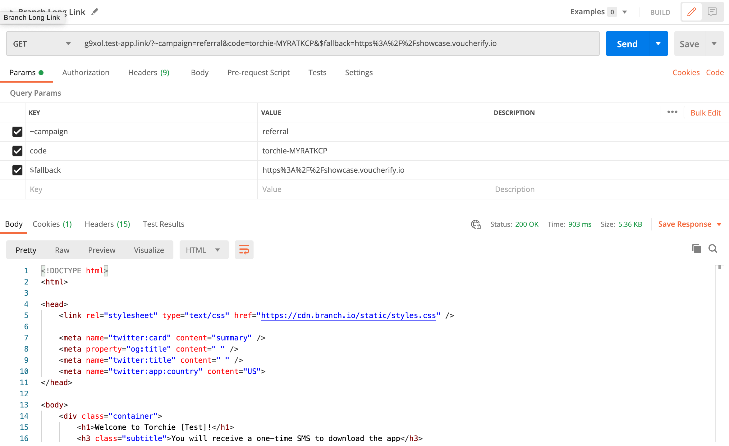 Verzweigungstest-API-Aufruf