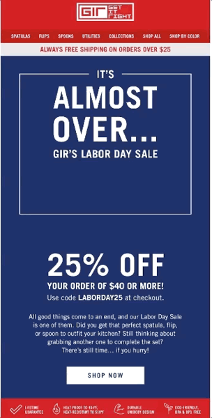 GIR Labor Day Sale versione creativa B: 25% di sconto sull'offerta di $ 40+