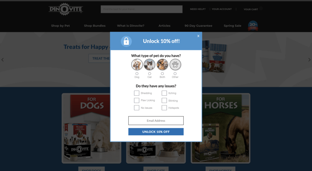 Pulsante Dinovite per il tipo di animale domestico e le preoccupazioni