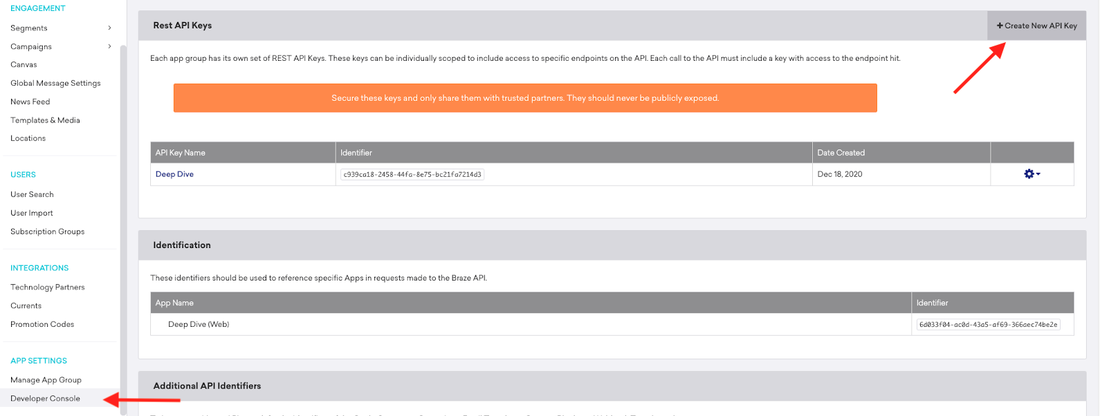 BrazeAPIクレデンシャル