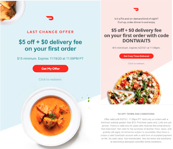 Kampanie z kuponami powitalnymi Doordash