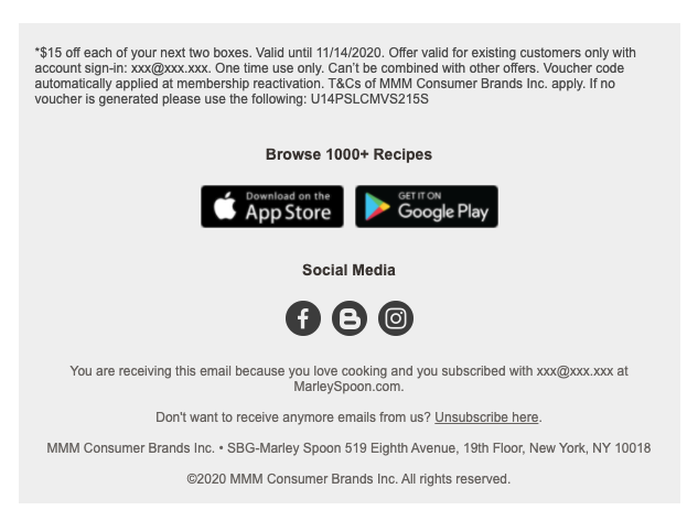 Termenii și condițiile promoției de reangajare Martha și Marley Spoon