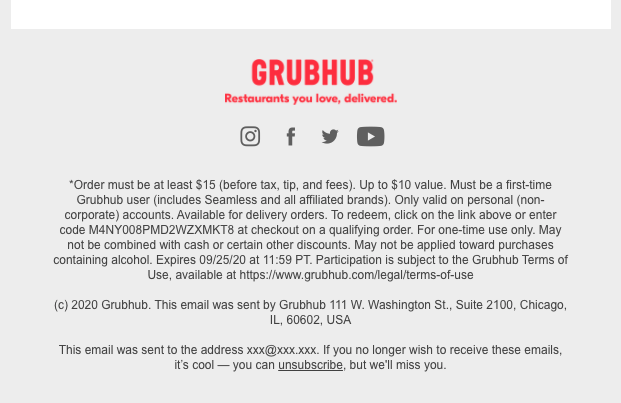 Termenii și condițiile GrubHub Promotin