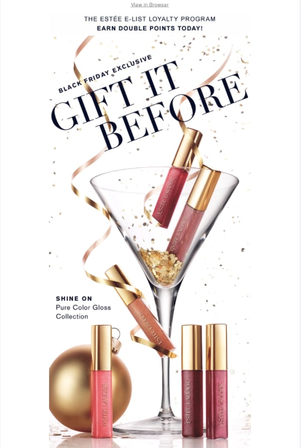 Estee Lauder für den Black Friday verdoppelte die Treuepunkte und bot Clubmitgliedern exklusive Produkte zum Verkauf mit Schätzpreis an