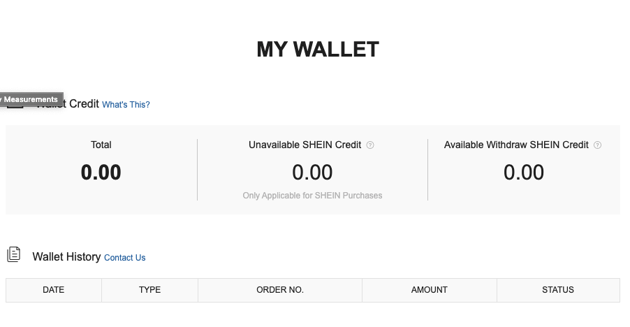 Shein พอร์ทัลลูกค้า 3 ส่วนกระเป๋าเงิน