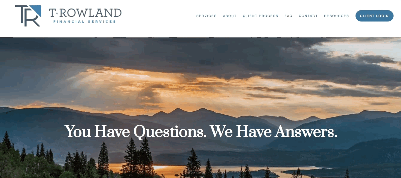 Pagina de întrebări frecvente T Rowland Financial Services