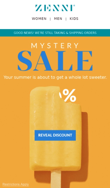 游戏化促销示例——来自 ZENNI 的显着折扣