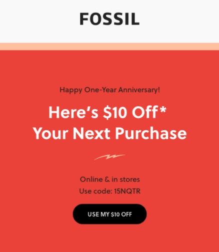 Fossil 开展的名义折扣活动示例