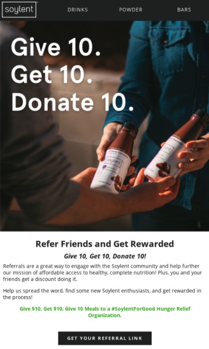Soylent 的推荐计划推广示例