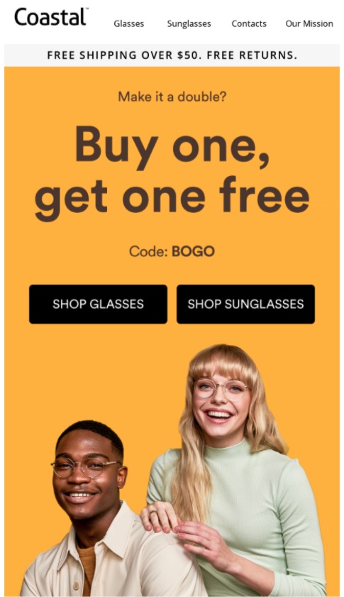 Coastal 的“买一送一”促销示例