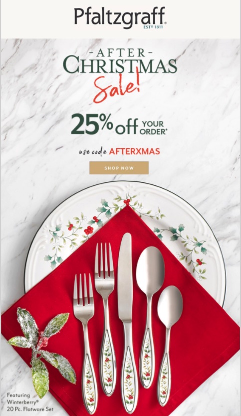 Pfaltzgraff 的季节性促销示例 – 圣诞节后促销