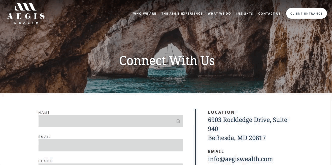 Контактная страница Aegis Wealth