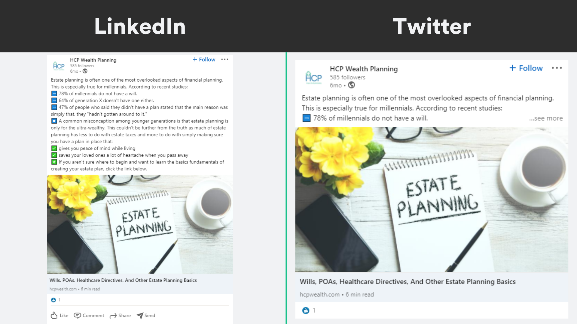 HCP Wealth Planning Social Media Beispiel