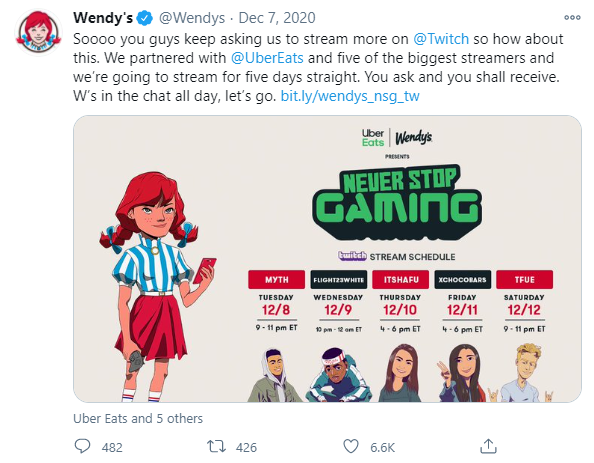 Wendys Twitch UberEats Collaboration Twitter