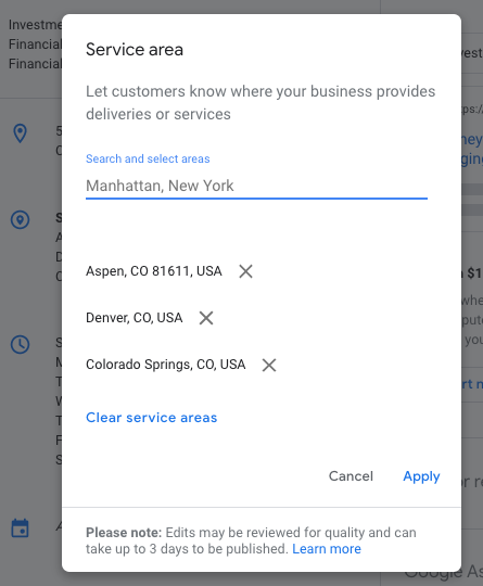 Servicebereiche in Google My Business SEO Best Practices