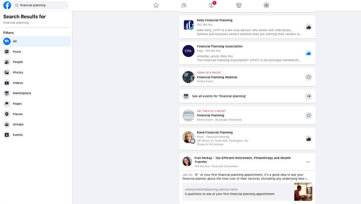 Finanzplanung auf Facebook