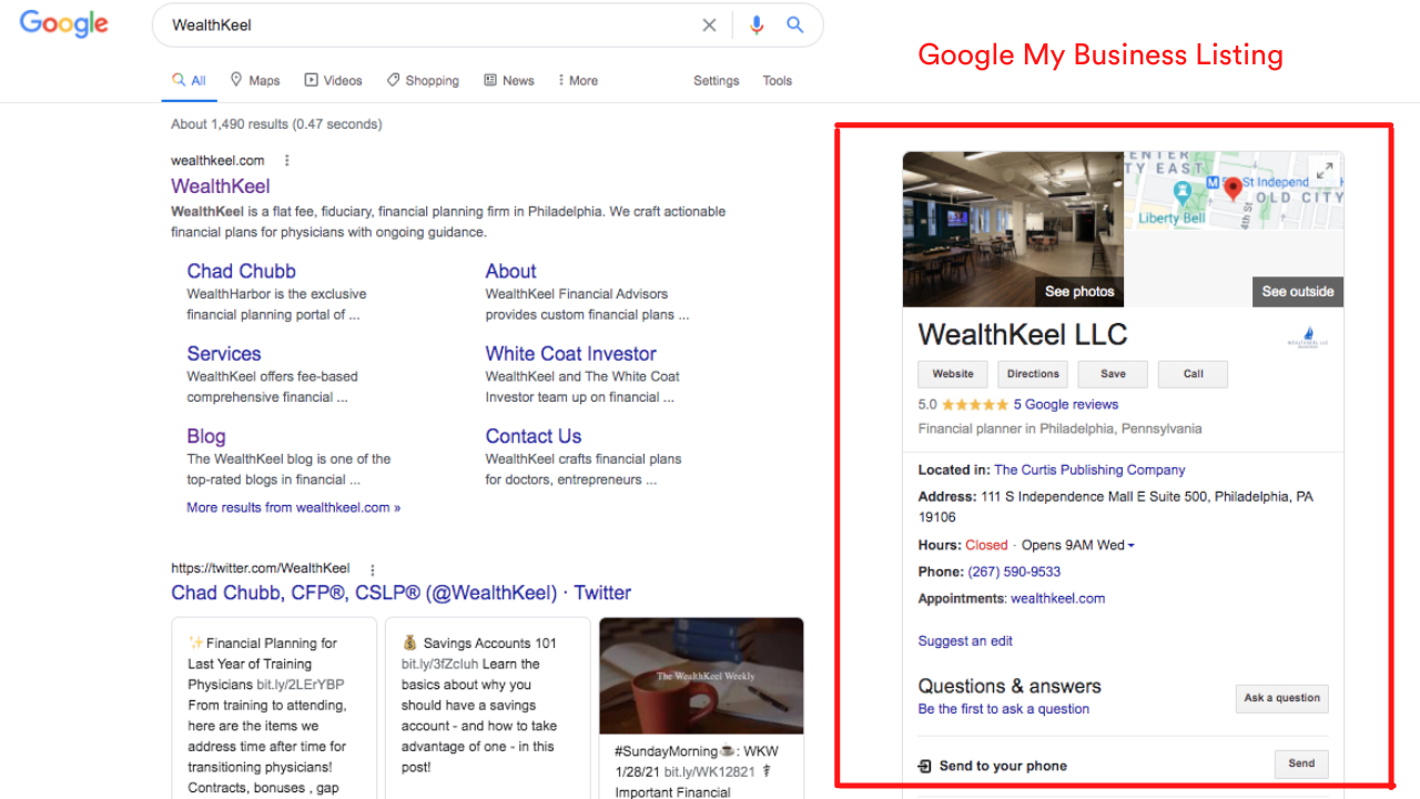 WealthKneel Google My Business-Eintrag
