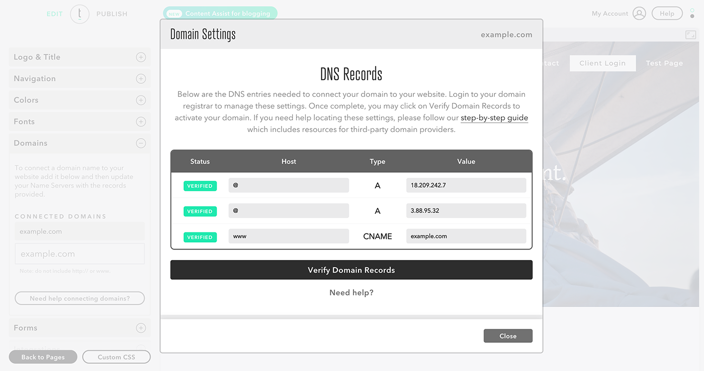 Domäneneinstellungen – Überprüfen Sie Ihre Aufzeichnungen