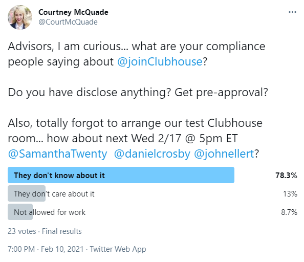 Courtney McQuade Clubhouse Twitter-Umfrage