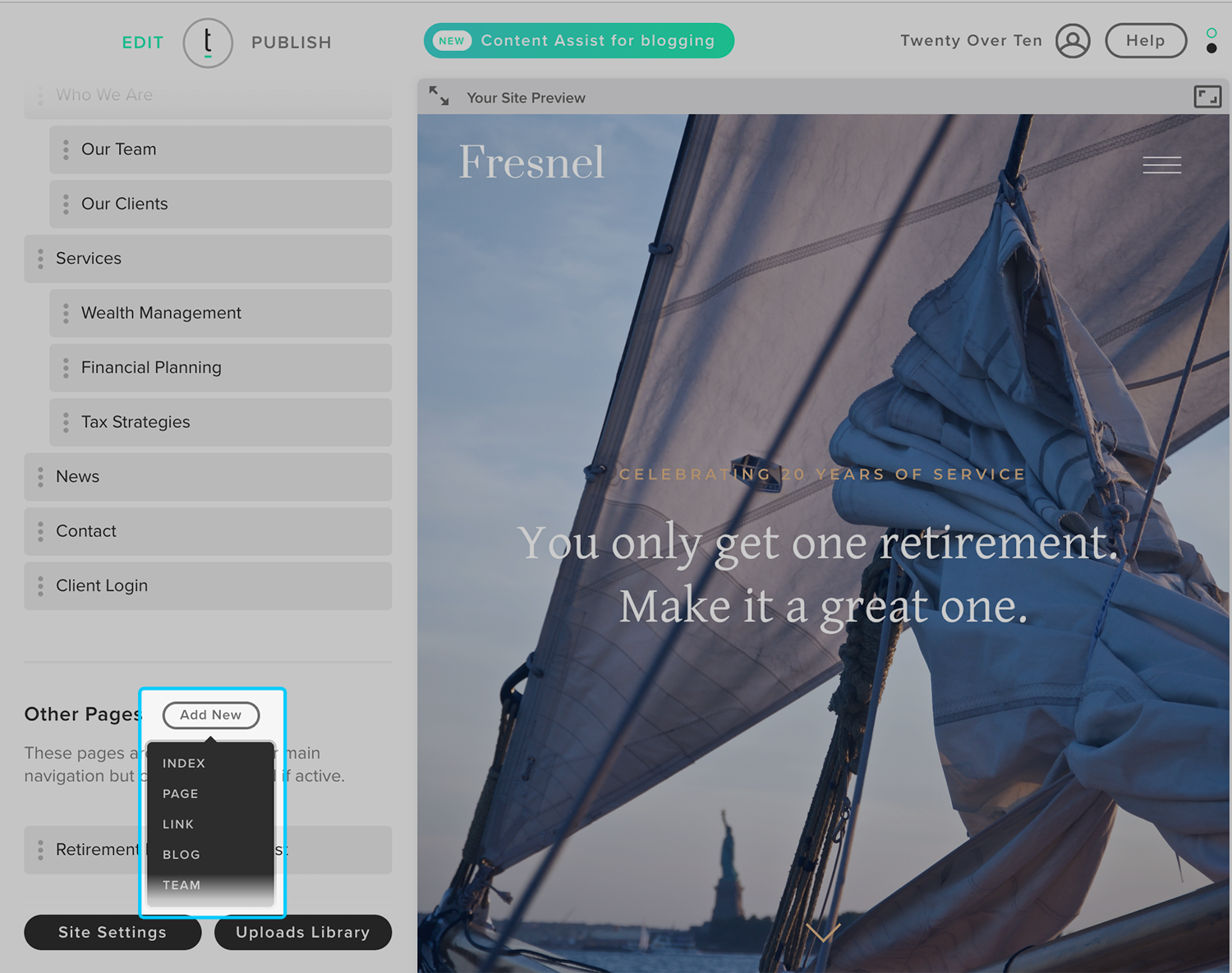 Landingpage einrichten