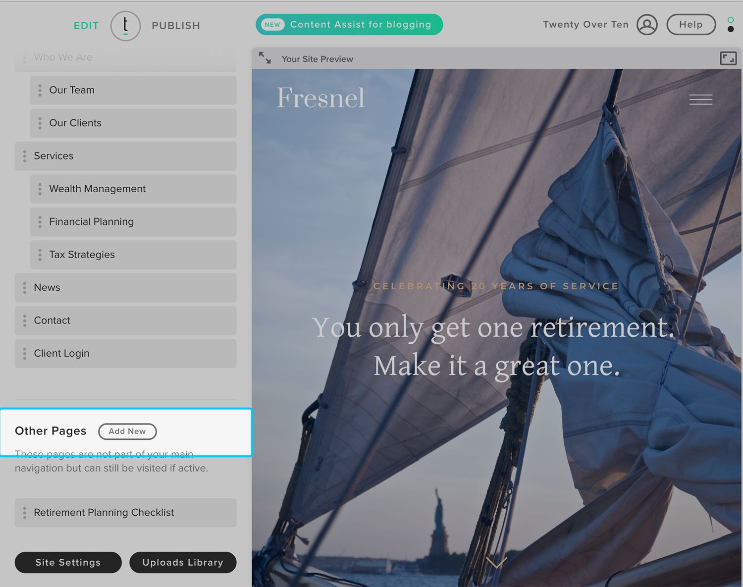 Landingpage einrichten