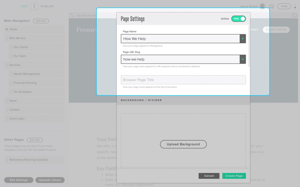 Landingpage einrichten