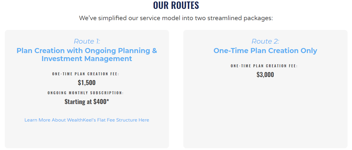 Exemplu de servicii și taxe Wealthkeel