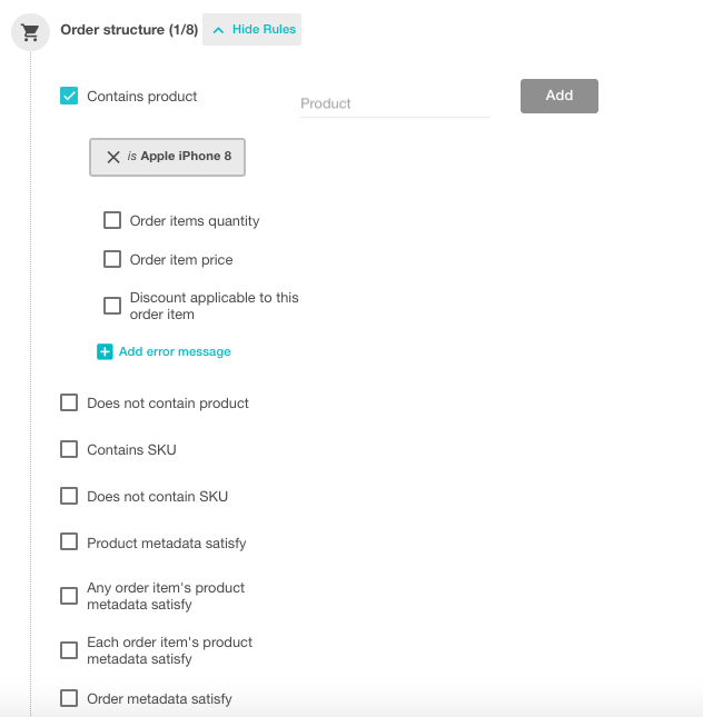 Reglas de validación de base de estructura de orden