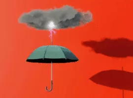 上面有云和閃電的雨傘，表示銷售在線協作。