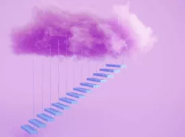 Ladder entrant dans un cloud, représentant l'amélioration du service client via un logiciel cloud