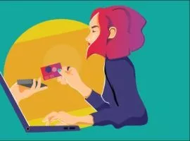 Uma mulher faz compras em seu laptop em seu próprio horário com facilidade graças a uma experiência centrada no cliente.