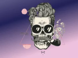 Der Kopf eines Mannes ähnelt einem Totenkopf, trägt eine Sonnenbrille, raucht eine Pfeife und repräsentiert B2B-Marketing-Nachfrage-Gen-Probleme.