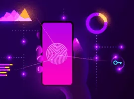 Hand, die ein Mobiltelefon mit Fingerabdruckscanner hält, das die Vorteile von CIAM darstellt.