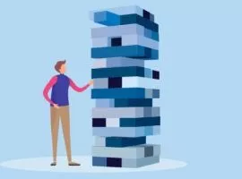 Nicht-binäre Personen stapeln Teile zu einem Datenturm. CDP