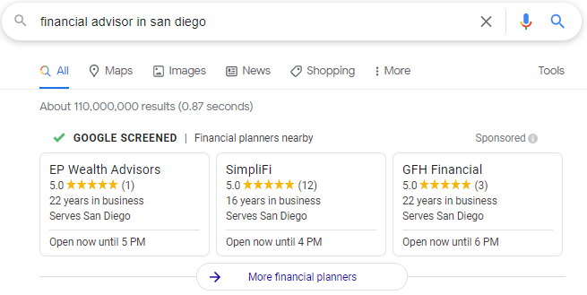 ファイナンシャルアドバイザーサンディエゴの例