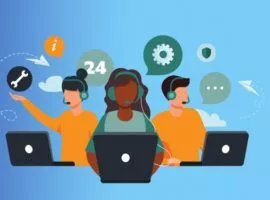 illustrazione di tre agenti del servizio clienti che lavorano in rappresentanza della collaborazione del servizio clienti