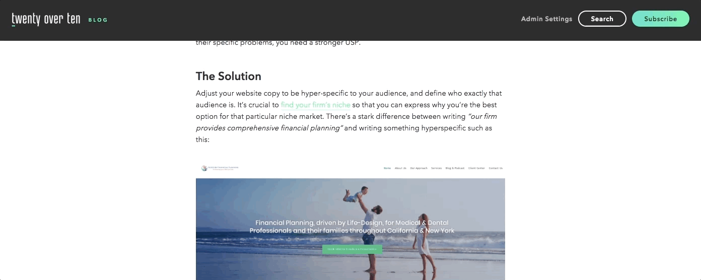 ブログ投稿の最後にあるブログへのリンク