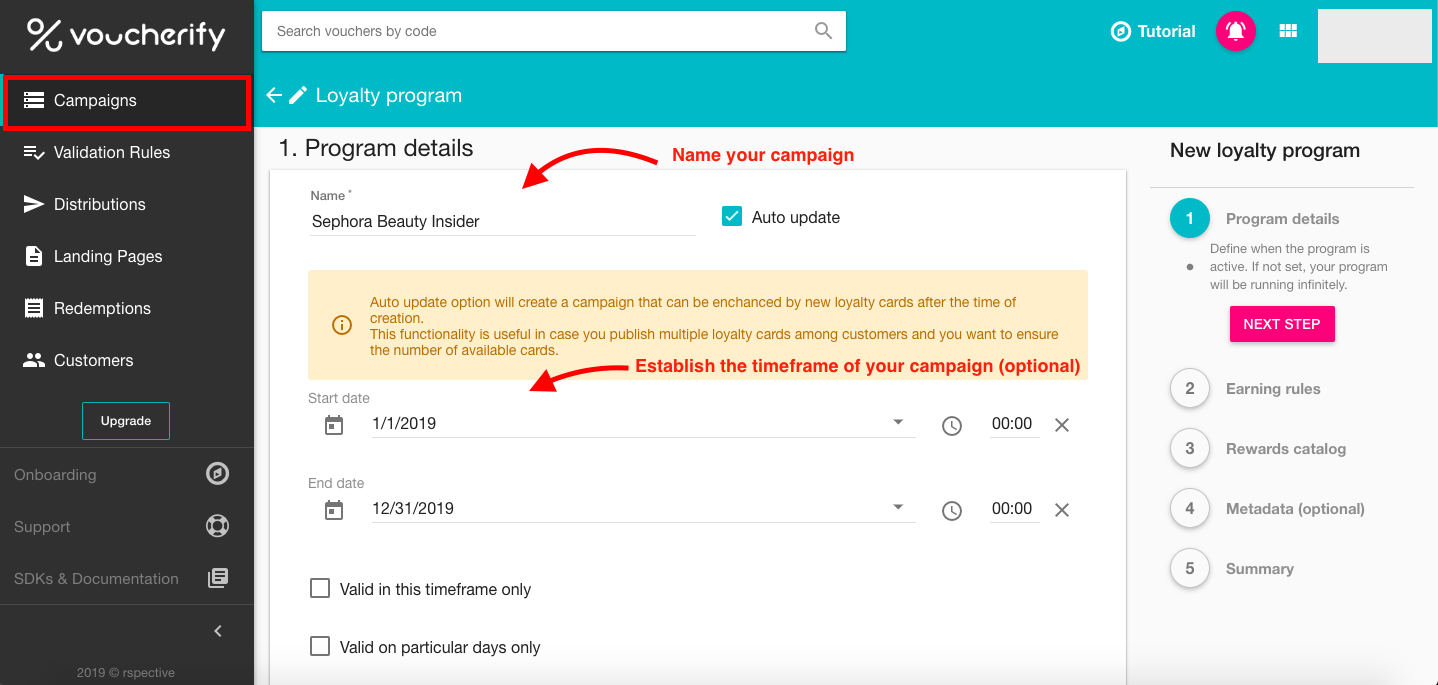 Voucherify 獎勵計劃創建者