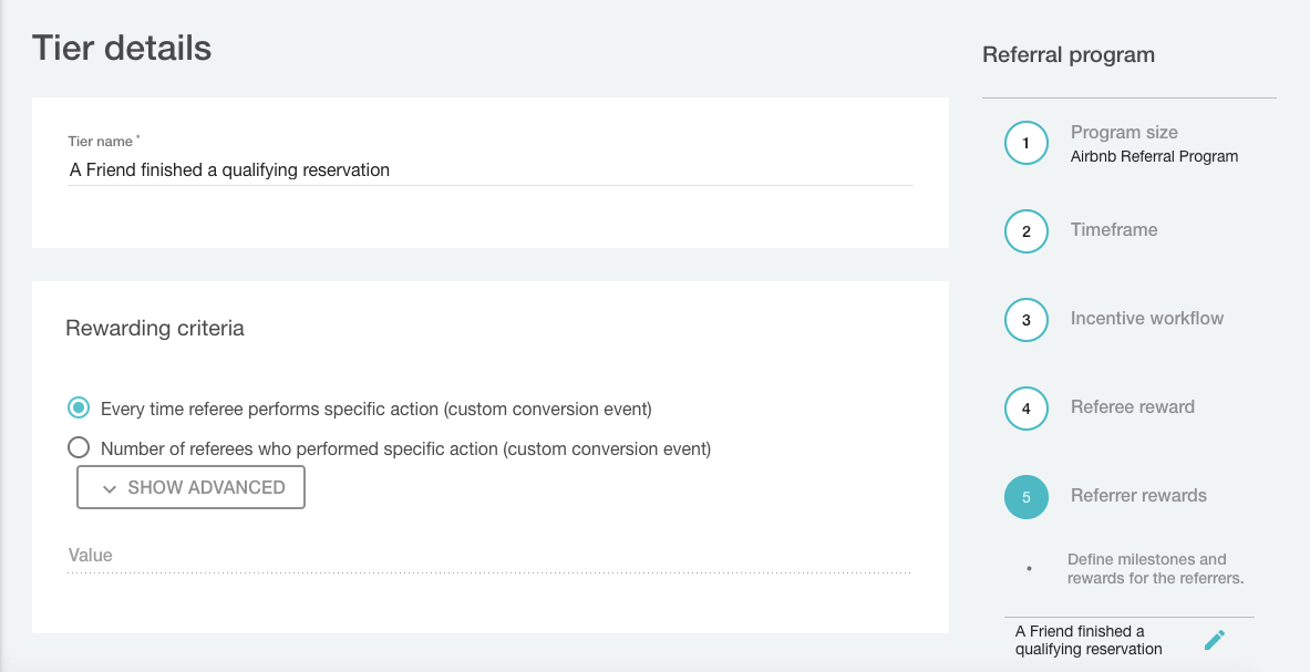 Belohnungskriterien für den Referrer