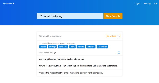Ergebnisse des Questiondb-Keyword-Tools