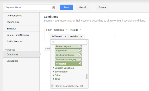 Google Analytics-Verhaltenshostname