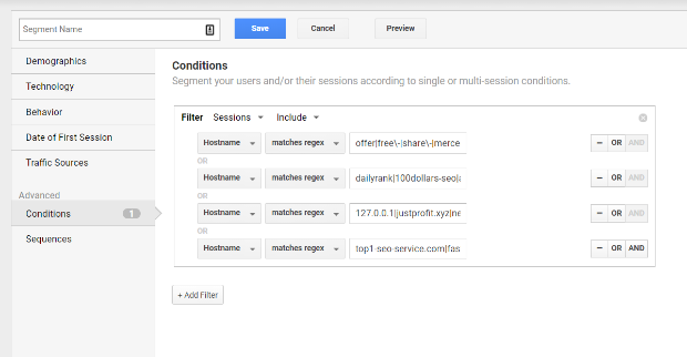 Google Analytics gibt Regex-Strings ein