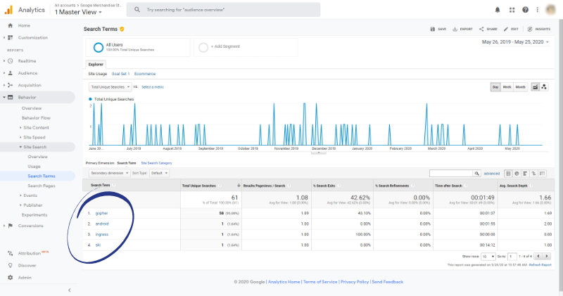 Google Analytics-Site-Suchbegriffe