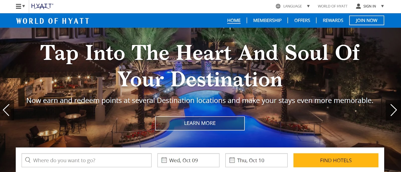Wordl of Hyatt - 推廣忠誠度計劃哦主網站
