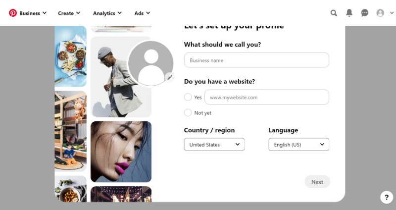 Füllen Sie Ihre Pinterest-Geschäftskontoinformationen aus